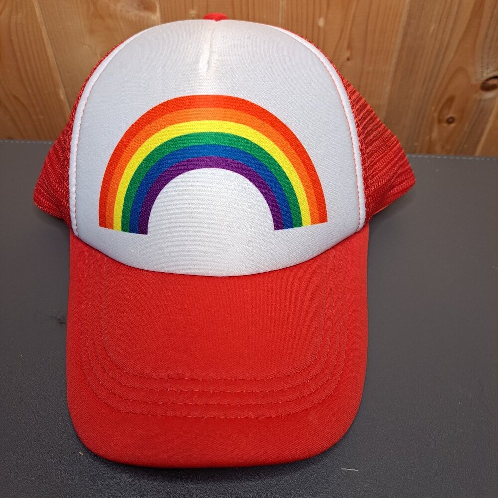 Retro 80s Foam Trucker Baseball Hat Red Snapback Adjustable Unisex Pride Rainbow